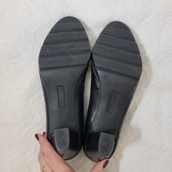 Tamaris Black Leather Round Toe Block 3" Heel Pumps Touch It Footbed EU 42 US 10 - Picture 7 of 15